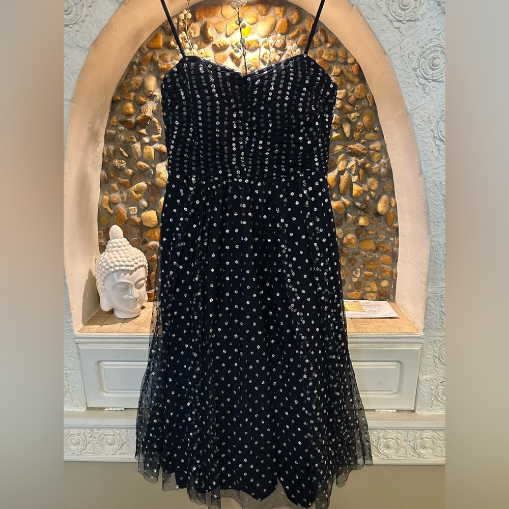 ELIZA J Navy Spaghetti Strap Sweetheart Neckline Party A-Line Tulle Dress 10